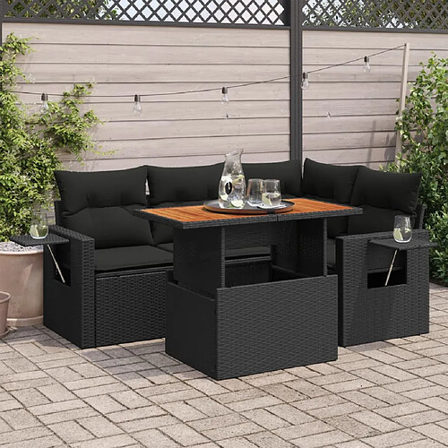 vidaXL Salon de jardin 5 pcs avec coussins noir résine tressée