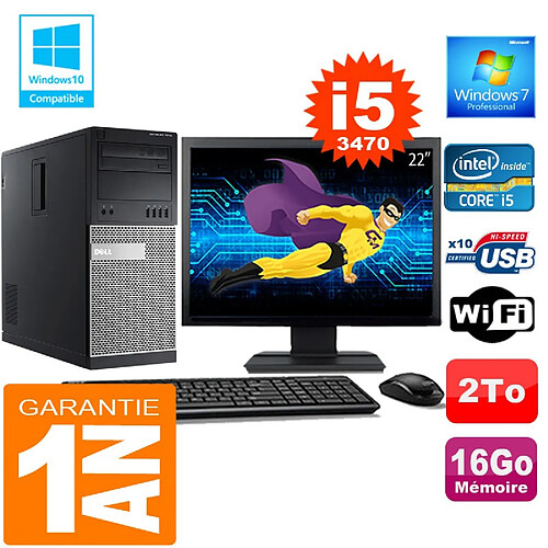 PC Tour DELL 7010 Core I5-3470 Ram 16Go Disque 2 To Wifi W7 Ecran 22" · Occasion