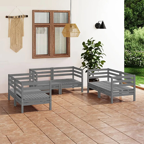 vidaXL Salon de jardin 6 pcs Gris Bois de pin massif