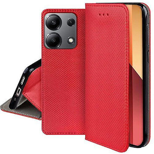 Htdmobiles Housse etui portefeuille avec coque interieure en silicone pour Xiaomi Redmi Note 13 Pro 4G / Poco M6 Pro 4G + verre trempe - ROUGE MAGNET