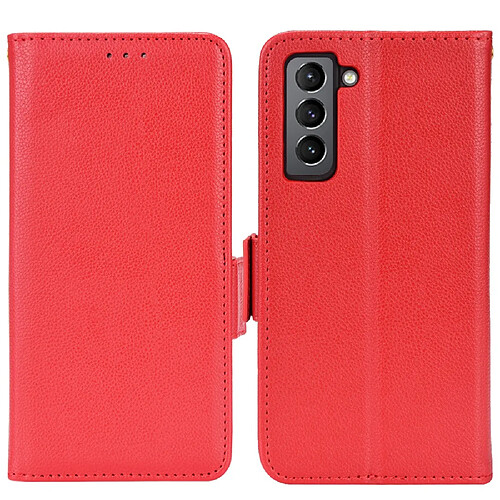 Etui en PU texture litchi, antichoc, fermeture magnétique avec support rouge pour votre Samsung Galaxy S22 Plus