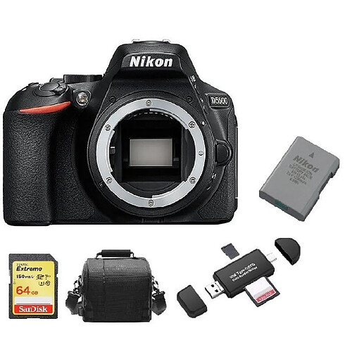 NIKON D5600 Body + 64GB SD card + camera Bag + NIKON EN-EL14A Battery + Memory Card Reader