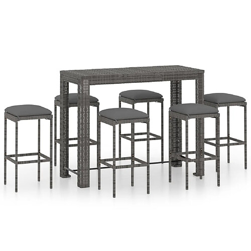 Maison Chic Ensemble de bar de jardin 7 pcs et coussins,Table + chaises + coussins de jardin Résine tressée Gris -GKD682157