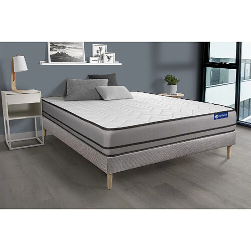 ACTISOM Ensemble matelas ACTIFLEX NIGHT 180x200cm RESSORTS ENSACHES 3zones de confort + sommier KIT gris