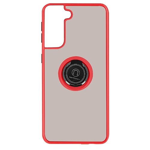 Avizar Coque Samsung Galaxy S21 Bi-matière Bague Métallique Fonction Support rouge