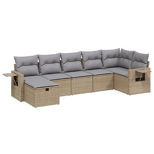 Maison Chic Ensemble à manger d'extérieur 7 pcs avec coussins,Salon de jardin,Mobilier de jardin mélange beige résine tressée -GKD684378