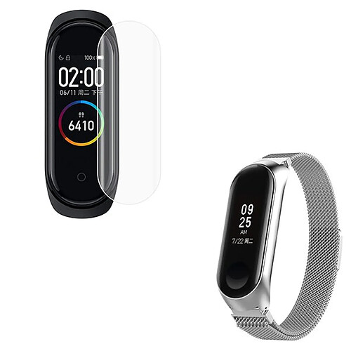 PHONECARE Kit Bracelet Milanese Loop Fermoir Magnétique + Gel d'écran de film protecteur Full Coque pour Xiaomi Mi Band 6 / Mi Smart Band 6 - gris