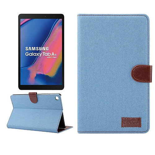 Wewoo Housse Coque Étui de protection en cuir à rabat horizontal PC Texture Denim pour Galaxy Tab A 8 2019 P200 / P205avec porte-cartes et porte-cartesportefeuille et cadre photo Bleu