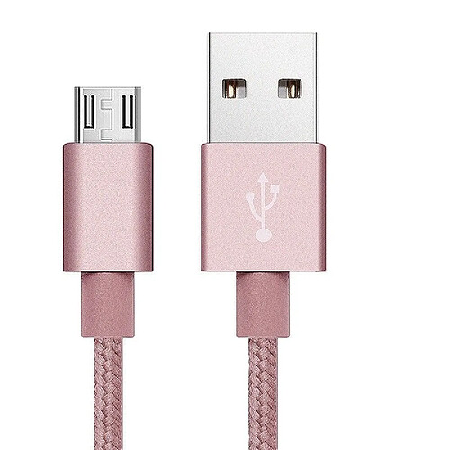 Câble Metal Nylon Renforcé Chargeur USB/Micro USB Longueur 2m Couleur Rose Compatible Samsung LG Sony Wiko Blackberry Motorola Asus Huawei Honor Xiaomi Oppo Archos TEENO Little Boutik®