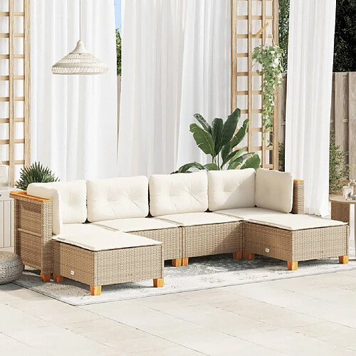 vidaXL Salon de jardin avec coussins 6 pcs beige résine tressée