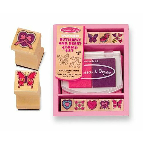 Wooden Butterfly And Heart Stamp Set (Ensemble de tampons encreurs en bois)