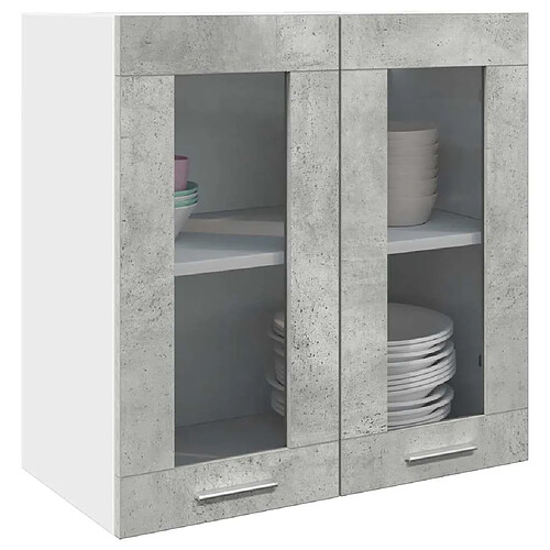 vidaXL Armoire murale de cuisine avec porte en verre gris béton