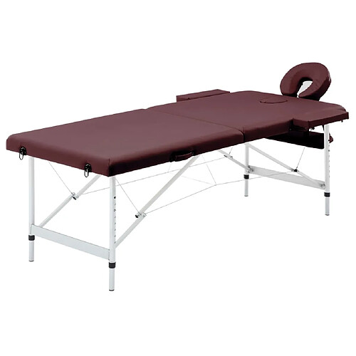 vidaXL Table de massage pliable 2 zones Aluminium Violet vin