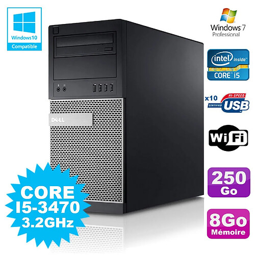 PC Tour Dell Optiplex 790 Intel I5-3470 3.2Ghz 8Go 250Go DVD WIFI Win 7 · Occasion