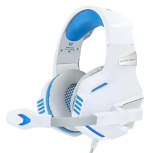 Chrono Casque de jeu pour Xbox One, PS4, PC, casque de jeu supra-auriculaire avec micro à réduction de bruit, lumière LED, surround de basses stéréo, cache-oreilles à mémoire douce pour téléphone intelligent, ordinateurs portables(Blanc)