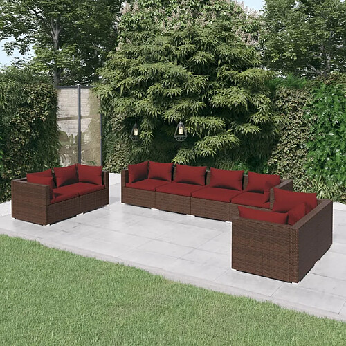 vidaXL Salon de jardin 8 pcs avec coussins Résine tressée Marron