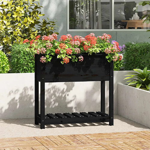 vidaXL Jardinière avec étagère Noir 82,5x34,5x81 cm Bois massif de pin