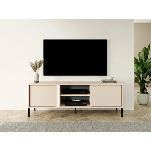 Vente-Unique Meuble TV 2 portes et 2 niches avec LEDs - Beige - ELYNIA