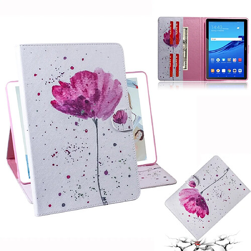 Wewoo Housse Coque Étui en cuir à rabat horizontal pourpre avec motif orchidées pour Huawei MediaPad T5avec supportfente carte et porte-monnaie