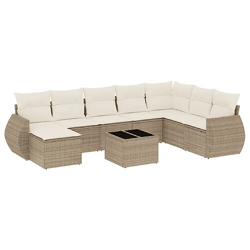 Maison Chic Salon de jardin avec coussins 9 pcs | Ensemble de Table et chaises | Mobilier d'Extérieur beige résine tressée -GKD15788