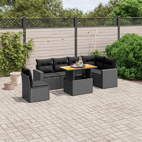 vidaXL Salon de jardin 7 pcs avec coussins noir résine tressée