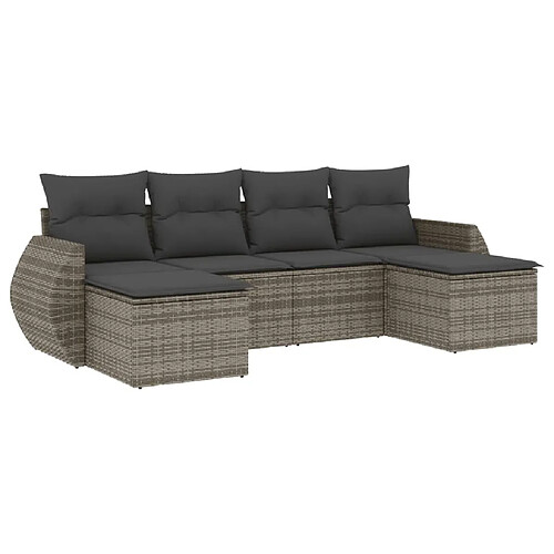 Maison Chic Salon de jardin 6 pcs avec coussins | Ensemble de Table et chaises | Mobilier d'Extérieur gris résine tressée -GKD82765