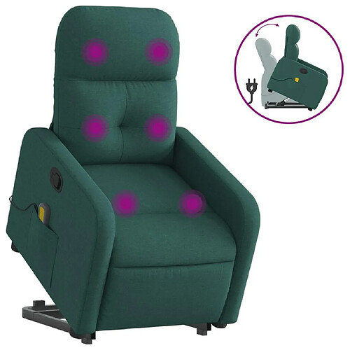 Maison Chic Fauteuil Relax pour salon, Fauteuil inclinable de massage Vert foncé Tissu -GKD19904