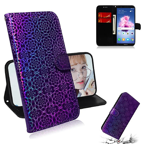 Wewoo Housse Coque Pour Huawei Y5 2018 / Y5 Lite 2018 Couleur unie Boucle magnétique colorée Flip horizontal en cuir PU avec support et fentes cartes et portefeuille et lanière Violet