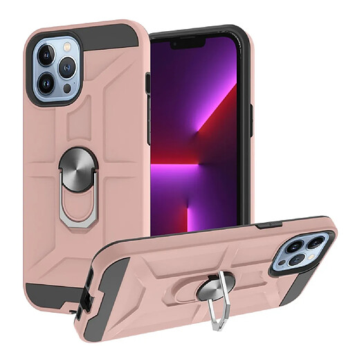 Coque en TPU amovible, hybride avec béquille rotative or rose pour votre Apple iPhone 13 Pro 6.1 pouces