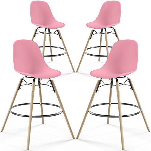 ICONIK INTERIOR Tabourets de Bar - Design Scandinave - Pieds en Bois - Lot de 4 - Skögur Rose