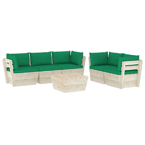 Maison Chic Salon de jardin palette 6 pcs avec coussins - Table et chaises d'extérieur - Mobilier/Meubles de jardin Moderne épicéa imprégné -MN94969