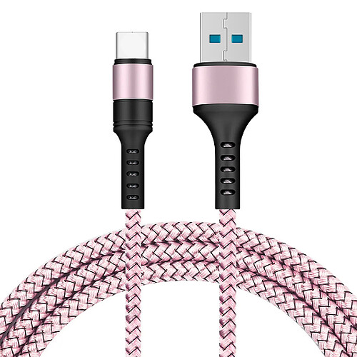 Cable USB / Type-C Charge Rapide 3A Nylon Renforce Rose 2M Pour Samsung A13 / A33 / A53 / S22 / S22 Plus / S22 Ultra Little Boutik®