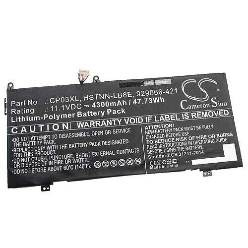 vhbw batterie compatible avec HP Spectre X360 13-AE502TU, X360 13-ae503t, x360 Convertible laptop (4300mAh, 11.1V, Li-Polymère, noir)