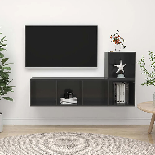 vidaXL Ensemble de meubles TV 2 pcs Gris brillant Bois d'ingénierie