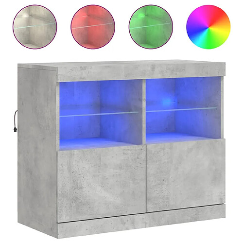 Maison Chic Commode Buffet - Meuble de rangement avec lumières LED gris béton 81x37x67 cm -GKD40195