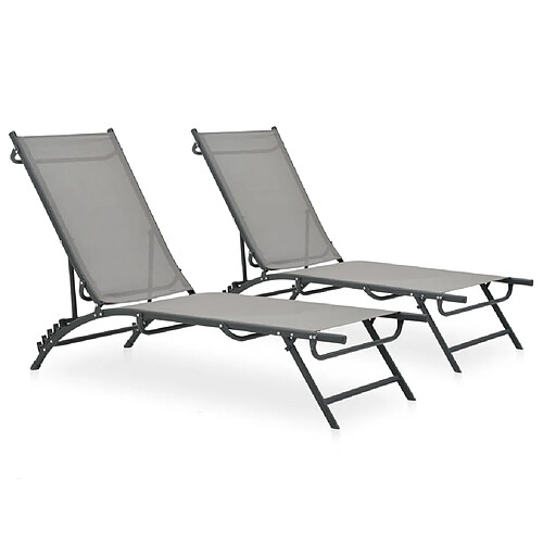 Helloshop26 Lot de 2 transats chaise longue bain de soleil lit de jardin terrasse meuble d'extérieur textilène et acier 02_0012149