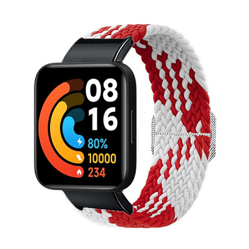 Bracelet en nylon tressé, élastique avec connecteur, rouge/blanc pour votre Xiaomi Redmi Watch 2