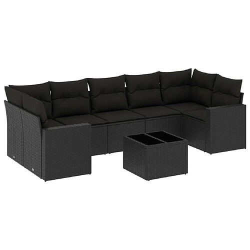 Maison Chic Salon de jardin 8 pcs avec coussins | Ensemble de Table et chaises | Mobilier d'Extérieur noir résine tressée -GKD95834