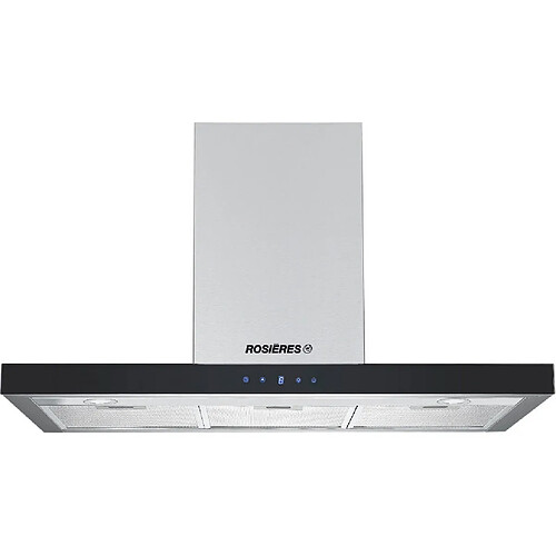 Hotte décorative murale 90cm 65db 504m3/h inox/verre noir - rhp90tx - ROSIERES