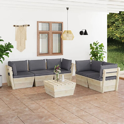 vidaXL Salon de jardin palette 6 pcs avec coussins bois d'épicéa