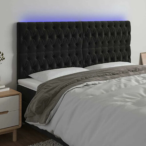 Maison Chic Tête de lit scandinave à LED,meuble de chambre Noir 200x7x118/128 cm Velours -MN39087