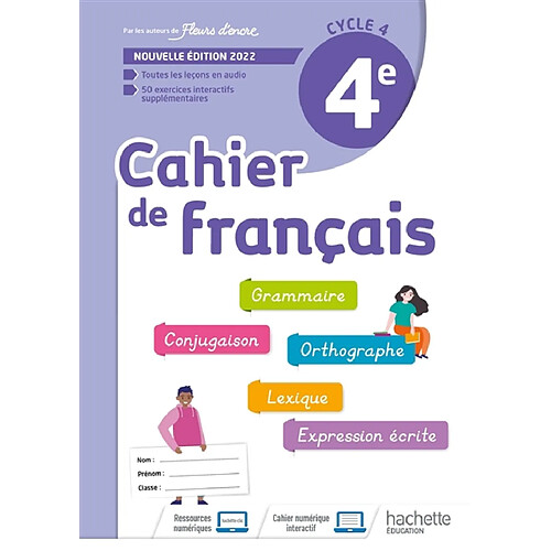 Cahier de français 4e, cycle 4