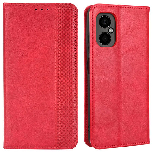 Etui en PU texture rétro, absorption magnétique avec support pour votre Xiaomi Poco M4 5G - rouge