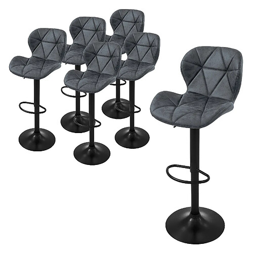 ML-Design Lot 6 tabourets de bar rembourrées en simili anthracite hauteur réglable 59-79cm