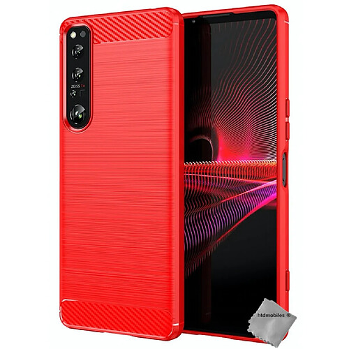 Htdmobiles Coque silicone gel carbone pour Sony Xperia 1 IV + verre trempe - ROUGE