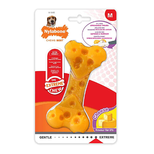 Nylabone Jouet à Mâcher Goût Fromage pour Chiens de Taille Moyenne Jusqu'à 16 kg