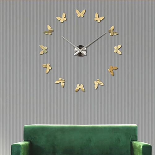 Wewoo Horloges DIY or Décoration de maison chambre sans cadre en forme de papillon grand bricolage mur autocollant muet horloge, taille: 100 * 100cm