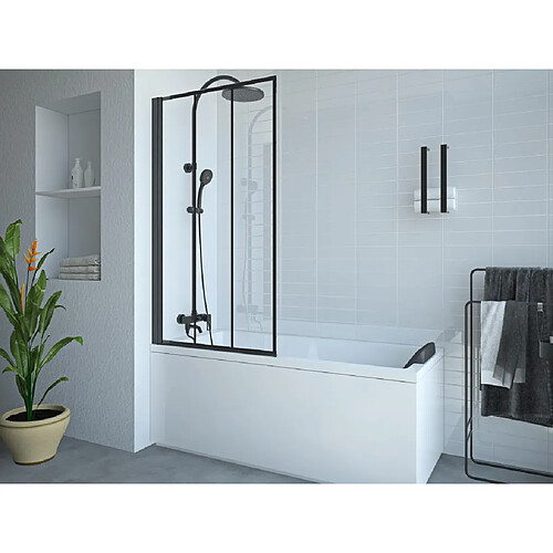 Vente-Unique Pare-baignoire pivotant noir mat look atelier - 80 x 140 cm - DOLANA