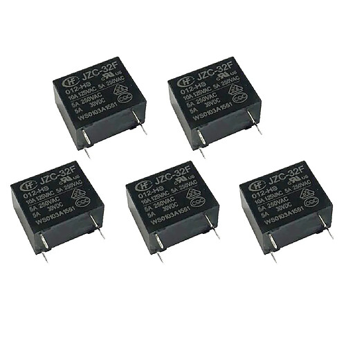 5pc hf32f en plastique mini relais d'alimentation 4 broches pcb type noir automobile relais 12 v