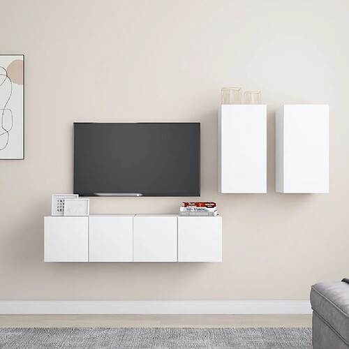 vidaXL Ensemble de meubles TV 4 pcs Blanc Bois d'ingénierie